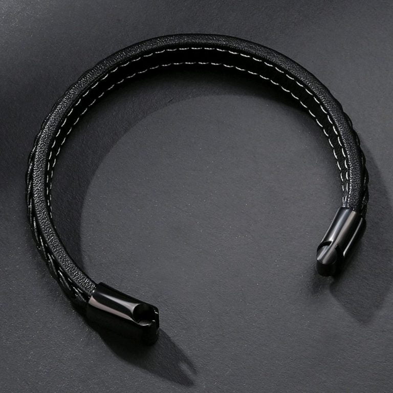 Gelang Pria  Kulit  Titanium Steel Genuine Leather Bracelet  